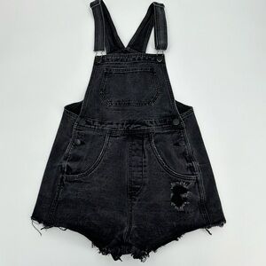 91 Cotton On Women’s Black Washed Out Distressed Overall Shorts Size 4